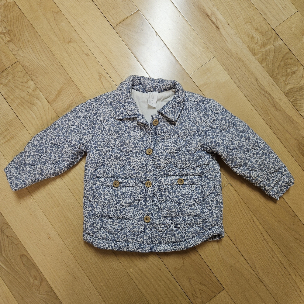 H&M Toddler Quilted Floral Jacket – Blue & White – Size 12–18 Months